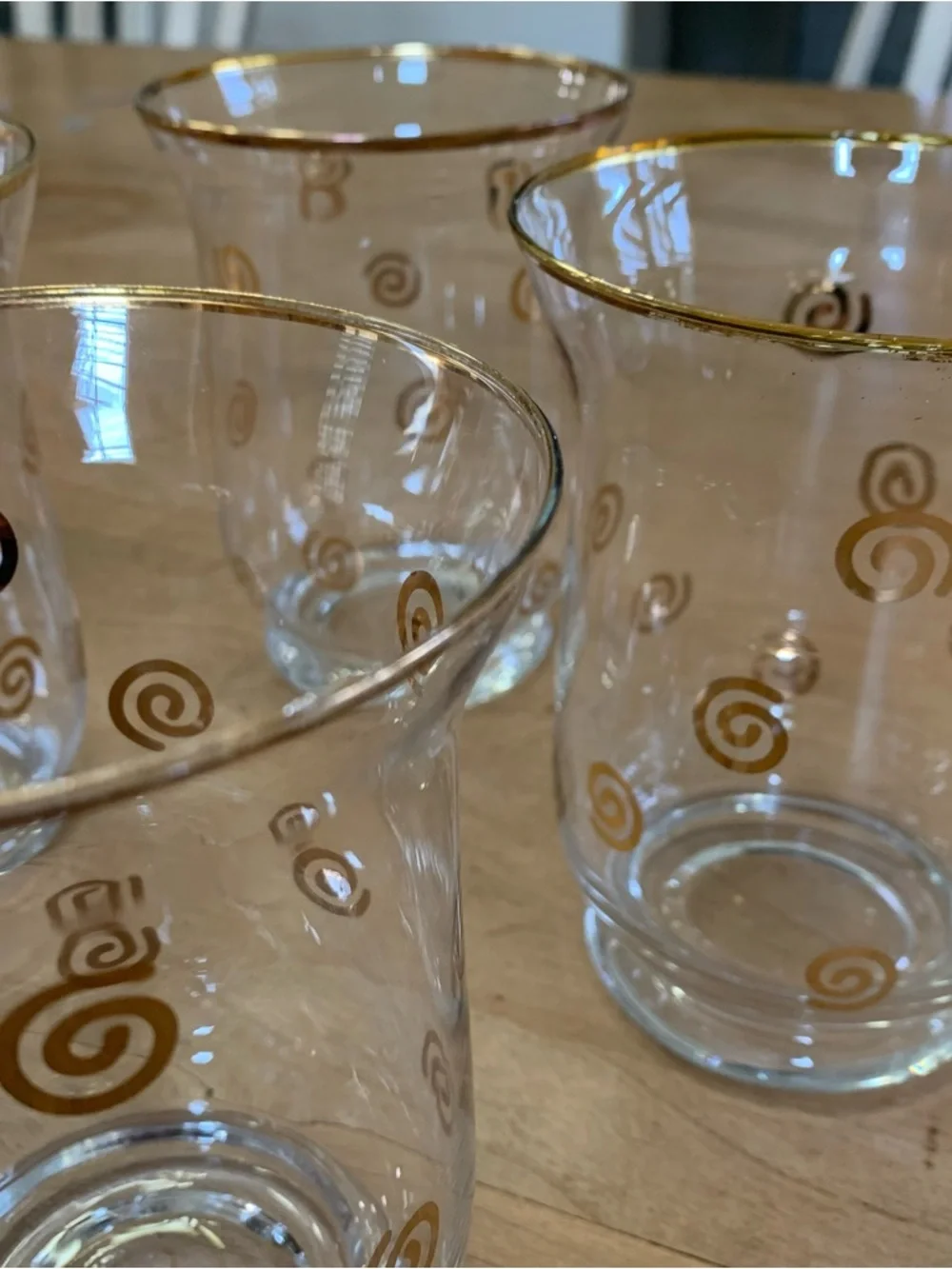 Glass Candle Holders with Gold Trim and Swirls - Set of 4
